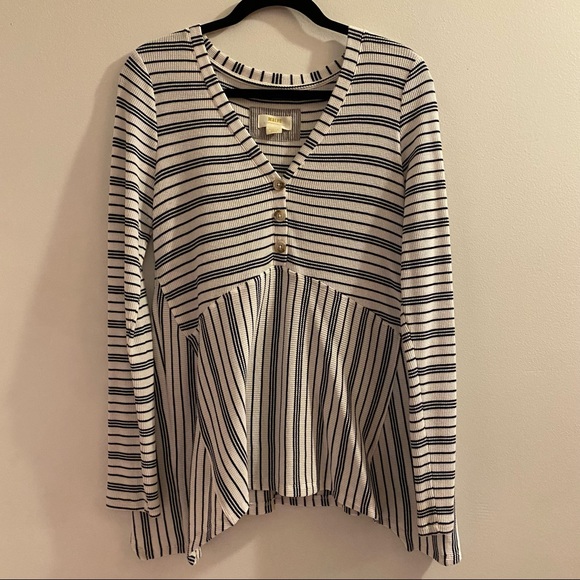 navy + white stripe v neck thermal | maeve - Picture 3 of 8